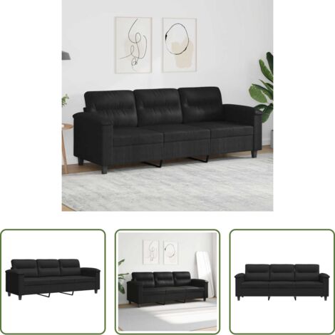 Microfibra -  Sofá de 3 plazas de tela de microfibra negro 180 cm