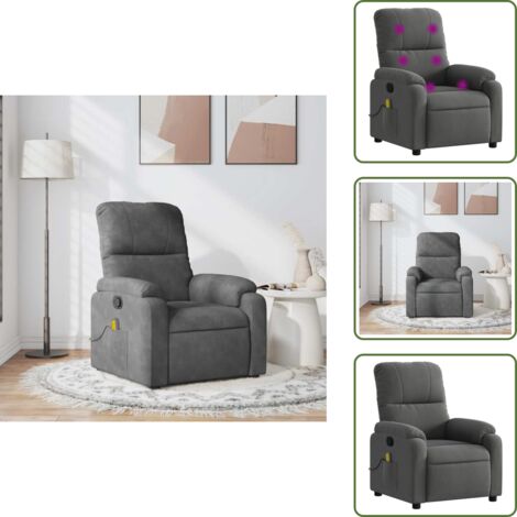 Microfibra - vidaXL Sillón reclinable de masaje tela de microfibra gris oscuro - Asiento cómodo