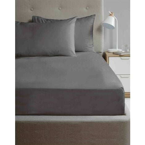 Microfibre Charcoal Double Fitted Sheet Luxury Easy Care Non-Iron Bedding