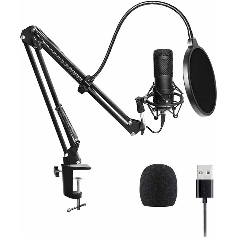 

Micrófono USB kit de micrófono de condensador profesional para computadora con brazo de micrófono, araña de micrófono, soporte de amortiguador,