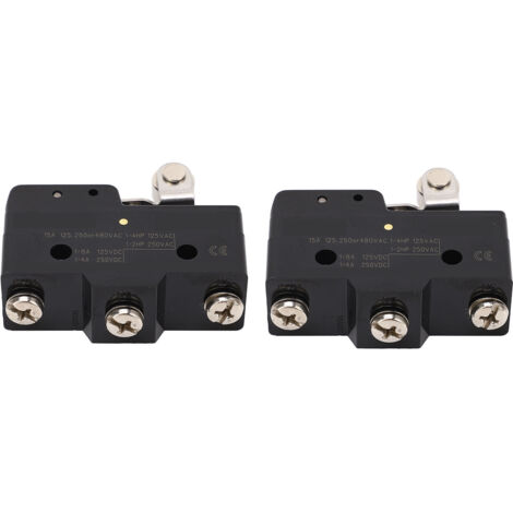 Microinterruptor (2 unidades) con contactos normalmente abiertos/normalmente cerrados y de plata, limitador de rodillo para aplicaciones industriales de 250 VCA.