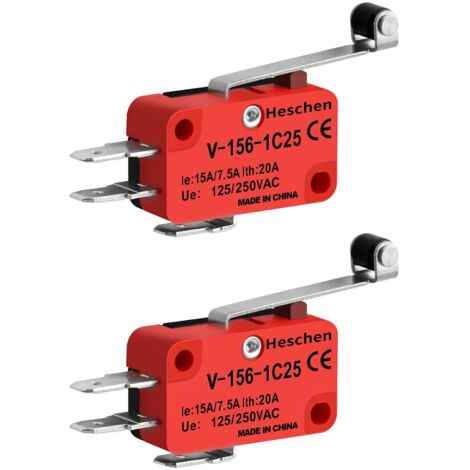 Microinterruttore, V-156-1C25, 7,5 A 250 V CA, Ith 20 A, SPDT, leva a rullo lunga, 4 confezioni