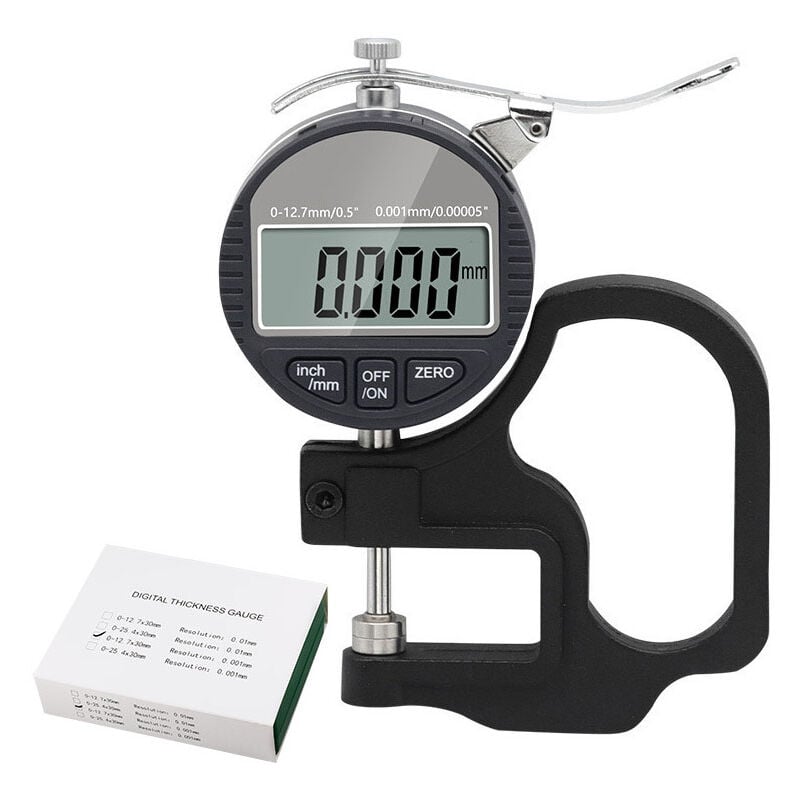 Laoa - Micromètre Digital d'Épaisseur 0-12,7mm, Précision 0,01mm, Pour Cuir, Papier, Plastique & Métal, Écran lcd (mm/pouces)