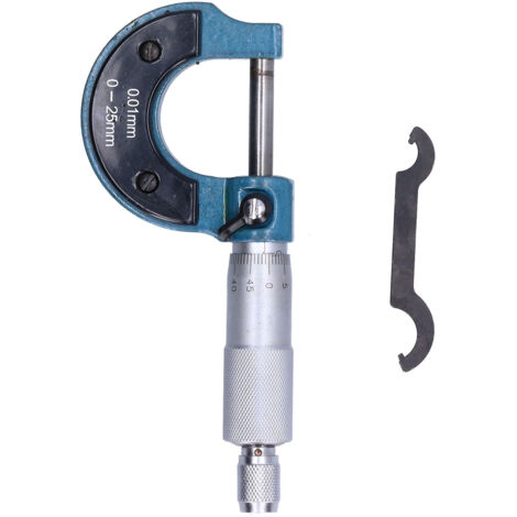 Micrómetro externo de acero inoxidable de 0-25 mm con precisión de 0,01 mm e incluye llave.