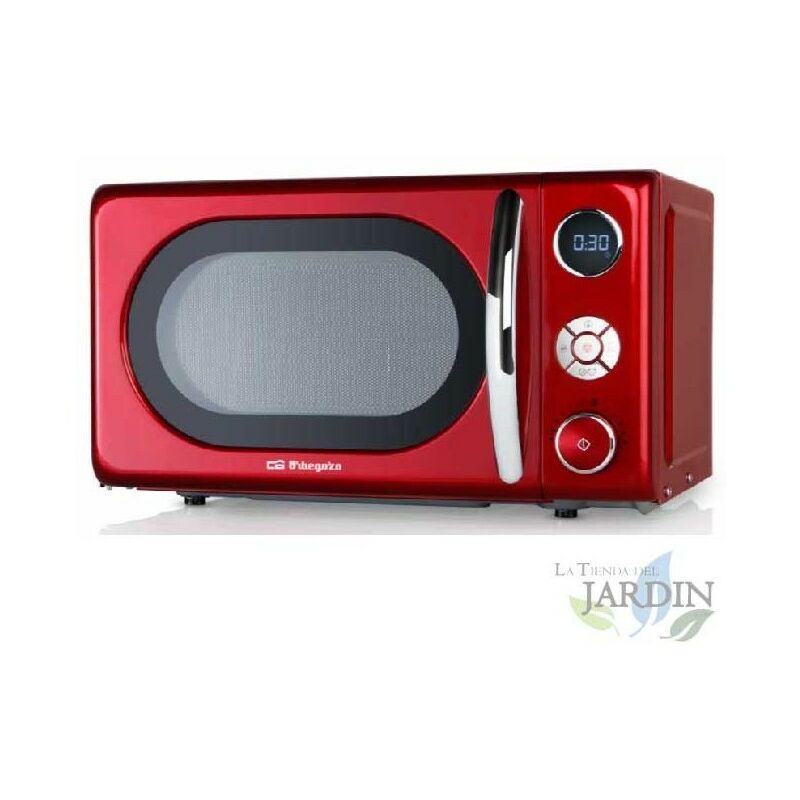 Microondas Vintage Rojo 20 l. Potencia microondas 700 w. Grill cuarzo 900W. 10 niveles de potencia. Temporizador digital 95 min.