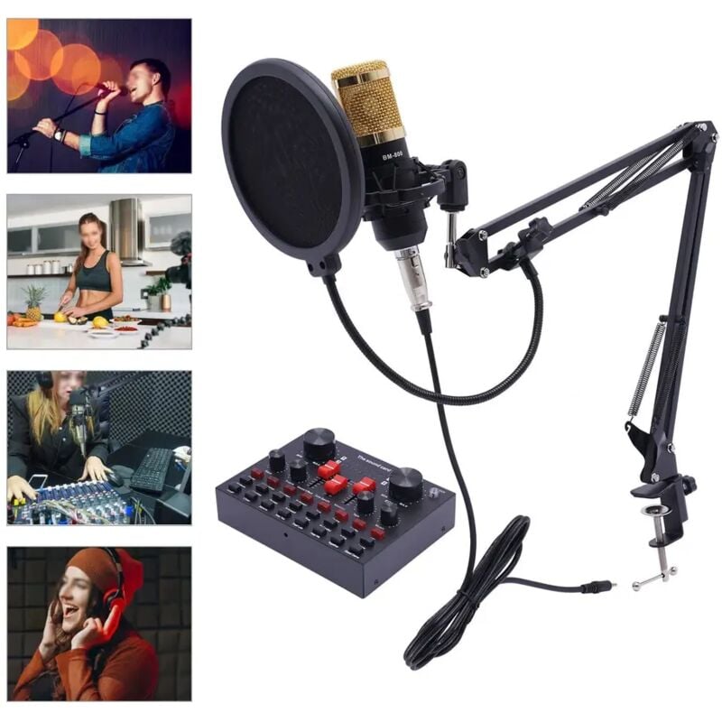 Senderpick - Microphone noir Microphone polyvalent avec V8s Live Sound Card Condensateur usb Pro Microphone Condensateur Studio Enregistrement Carte