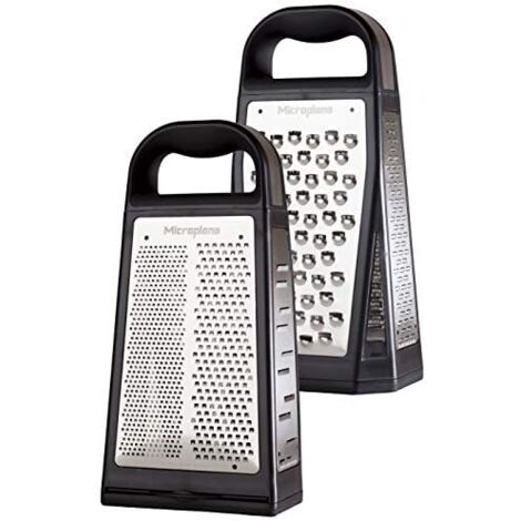Microplane Grattugia Pentabox con 5 superfici di sfregamento Fine, Spessa, Ultra Spessa, Doppia Media e a Scaglie Grandi & Coupe Large - Grattugia da Cucina con Lame in Acciaio Inossidabile
