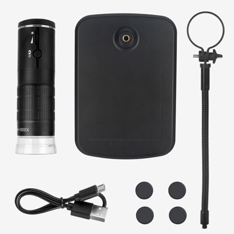 Microscope Électronique Numérique Portable HD F210 - Loupe x1000 pour Maintenance Industrielle - Support Serpentin Noir - Compatible Smartphone