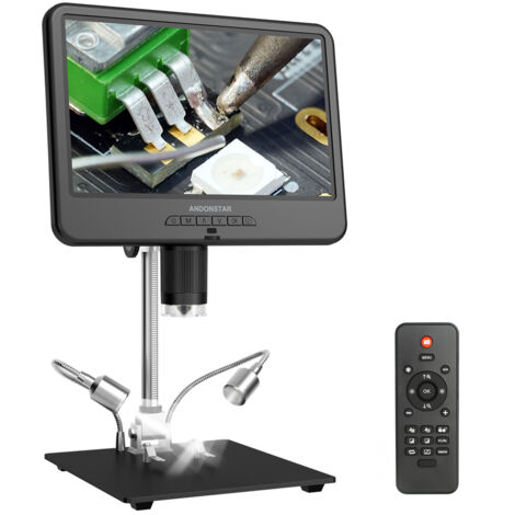 Microscope numérique 12 millions de pixels Écran tactile IPS Grossissement 50-1600X Microscope à souder Enregistrement d'images Établi de maintenance, compatible avec PC Wins et système MACOS