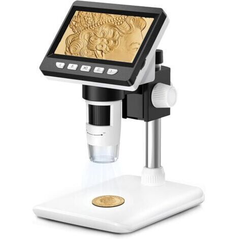 Microscope Numérique, 4.3" USB Microscopes 1000X 1080P Zoom Caméra Microscope Loupe Vidéo Électronique pour Adultes/Enfants avec 8 LED Lumière, Vue PC, Compatible avec MacOS Windows