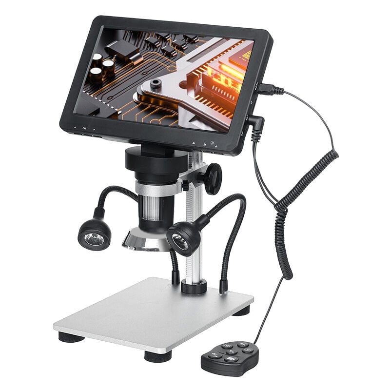 Microscope Numérique 7 pouces 1200X Microscope usb avec Écran Rotatif, 8 Lumières led, Contrôleur Filaire Caméra Microscope