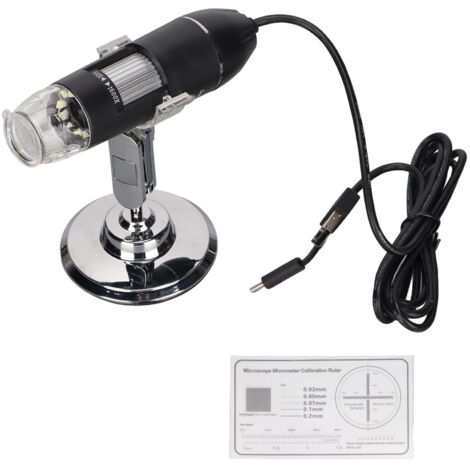 Microscope Numérique 8 LED USB Type C et Micro USB, Grossissement 50x‑1600x, Réglable 3 en 1 pour Windows