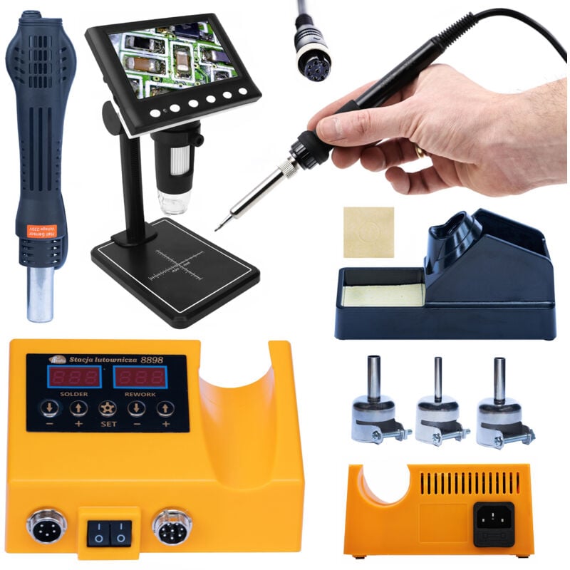 Microscopio digitale con display da 4,3 pollici + Stazione per saldatore - Set 2in1