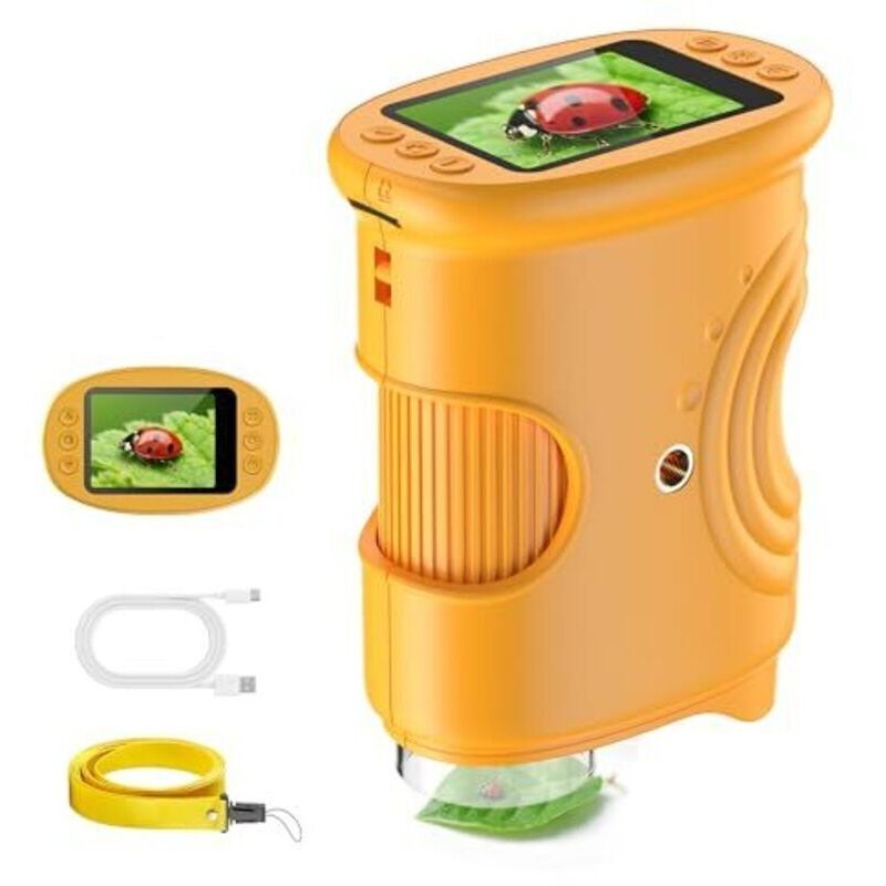 Microscope numérique de poche avec loupe 1000X pour téléphone portable pour enfants : écran IPS 2,0" et 8 LED – Cadeau pour les 4-12 ans – Mini loupe