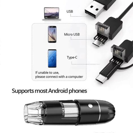 Microscope numérique portable USB HD avec caméra d'inspection noire