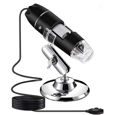 Microscope Numerique USB - 1080P - Grossissement 50x à 1600x - 8 LED - Support Métallique - Compatible Android OTG Windows Mac Linux - 1 Pièce