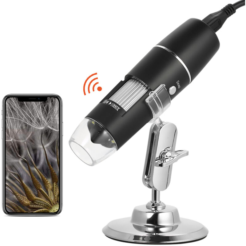 Microscope numérique USB à grossissement 1000X avec loupe sur pied avec loupe à lumière 8 LED pour iOS/Android