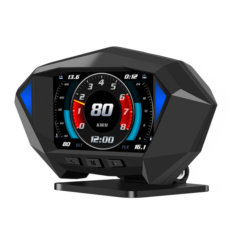 LIFCAUSAL Inclinomètre HUD Intelligent pour Véhicule Affichage Numérique GPS Vitesse/OBD, Surveillance Tension-Température, Angles de Roulis/Tangage,