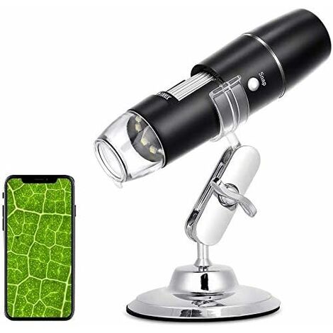 Microscope Numérique USB, WiFi Endoscope Portable 50X-1000X avec Endoscope à 8 LED HD, Support en Métal, Compatible avec Smartphones ou Tablettes Android et iOS