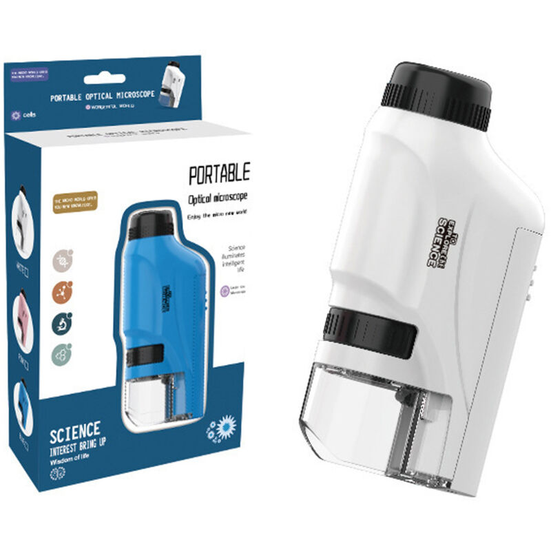 Microscope portable pour enfants 60X - 120X avec lumière LED, Eveil à la nature, Microscope de poche HD, jouet éducatif - Blanc