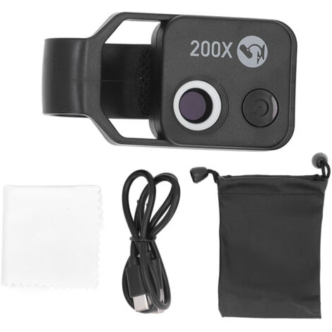 Microscope portable pour téléphone 200x, noir, rechargeable par USB, batterie 110 mAh avec filtre CPL, loupe pour l'observation en sciences biologiques