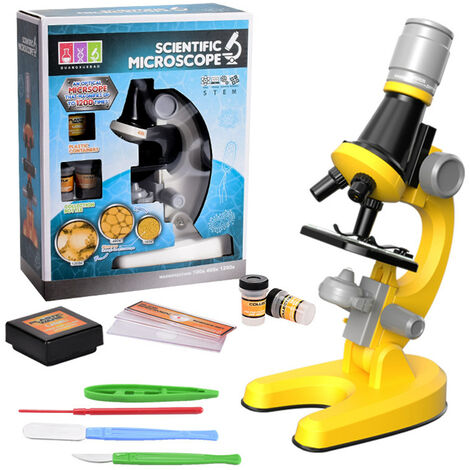 Microscope Science Kit 100X/400X/1200X Grossissement Microscope Scientifique avec Diapositives Cadeau Éducatif STEM pour Étudiants Débutants (Jaune)