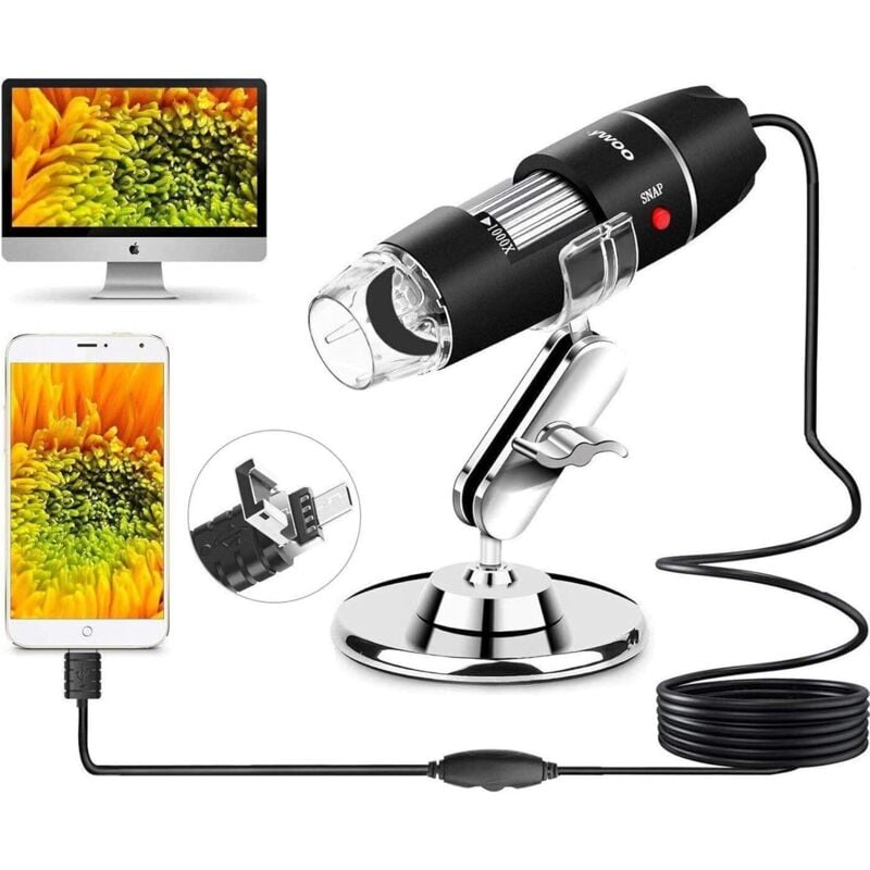 Microscope usb 8 led usb 2.0 Microscope Numérique, Mini Caméra Endoscope Grossissement 40 à 1000x avec Adaptateur otg et Support en Métal, Compatible