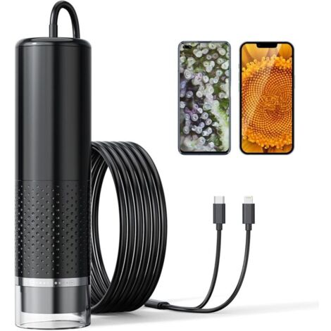 Microscope USB pour téléphone portable, microscopes HD 1080P pour iPhone Android, microscope numérique 10 à 200X avec microscope de téléphone portable 8 LED compatible avec iOS, Android, tablette