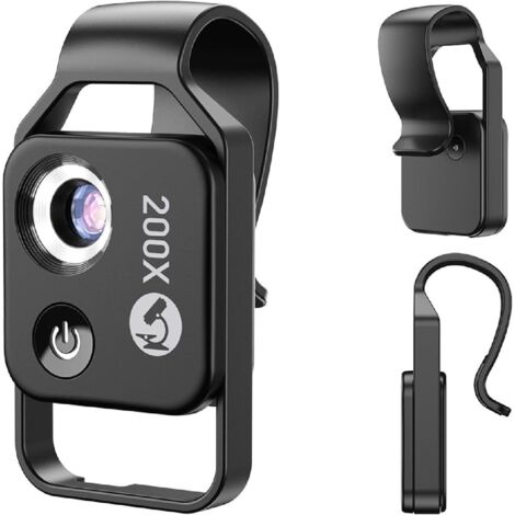 Microscopio de bolsillo 200x para teléfono móvil, lente profesional para fotografía macro con luz LED, compatible con iOS y Android, 60006500K/120mAh