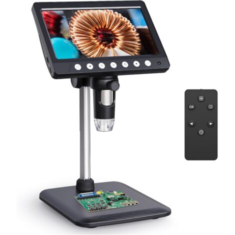 Microscopio digital de 7 pulgadas con pantalla HD para adultos, microscopio de monedas de 500x con 8 LED y batería recargable, compatible con fotos y videos, microscopio electrónico compatible con Win
