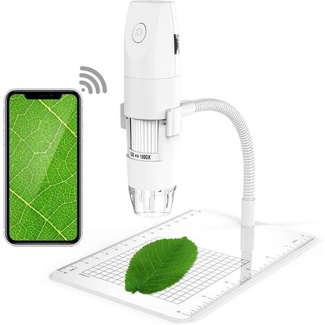 Microscopio Digital Inalámbrico MINKUROW, Microscopía De Aumento Pancellent Usb 1080p 1080x 50x A 1000x, Colección De 12 Portaobjetos (Blanco)