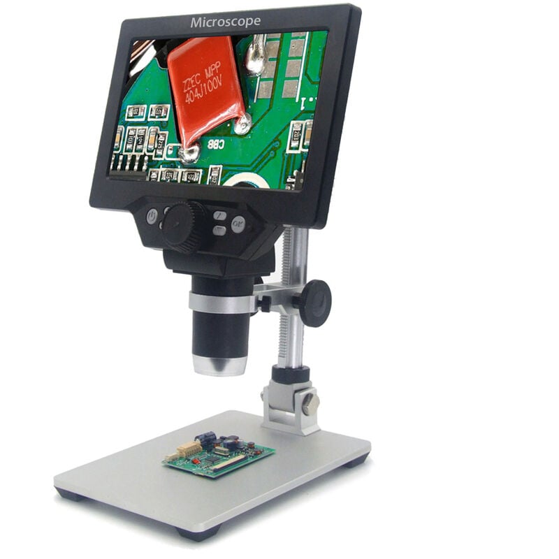 Image of Microscopio digitale G1200 Schermo a colori grande da 7 pollici Display LCD a base larga Lente d'ingrandimento continua 12MP 1-1200X con supporto in