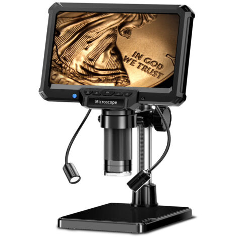 Microscopio digitale IPS da 7 pollici, fotocamera da 16 MP con messa a fuoco ultra precisa 1000X, video 1080P, 8 luci LED, compatibile con monete
