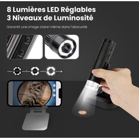 Microscopio digitale portatile wireless USB MatataStudio M2C, microscopio elettronico tascabile WiFi 50X-1000X con illuminazione a LED, fotocamera 1080P e supporto regolabile per bambini e adulti