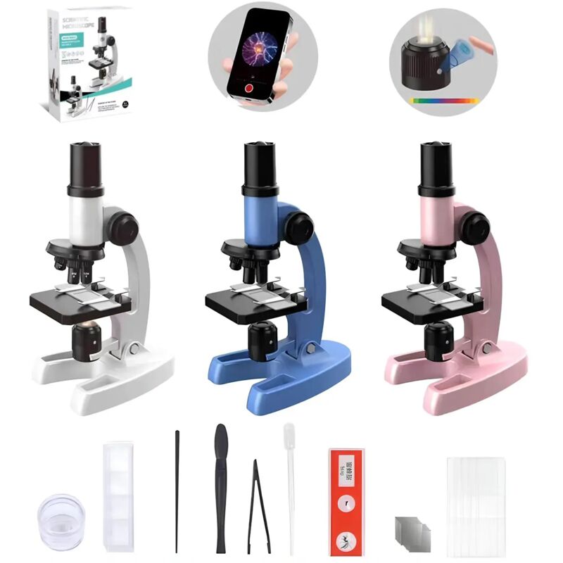 Microscopio ottico scientifico da laboratorio con 3 lenti zoom 300x-1200x set