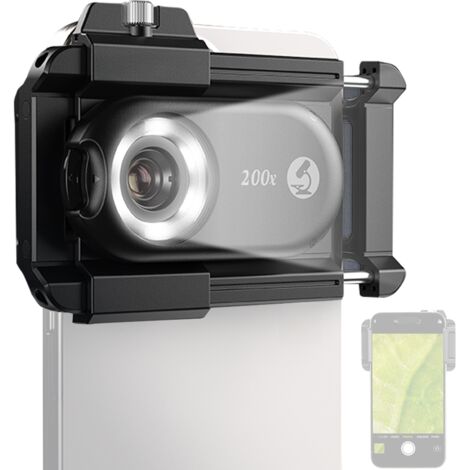 Microscopio portátil para teléfono móvil con mecanismo de liberación rápida, alta magnificación, lentes polarizadas CPL, 12 LED, 12 modos de iluminación ajustables, 6 LED de 395 nm.