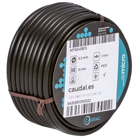 Microtubo flexible negro para goteo caudal Ø 6 x 4 mm 15 m