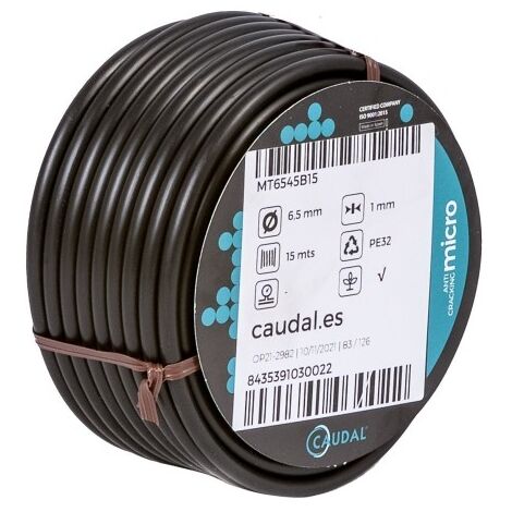 Microtubo flexible negro para goteo caudal Ø 6 x 4 mm 15 m