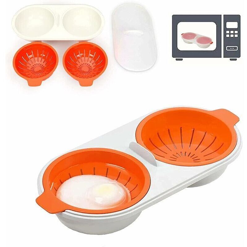 Microwave egg cooker, 2-layer egg cooker with draining baskets, food-grade egg steamer tray (Orange),