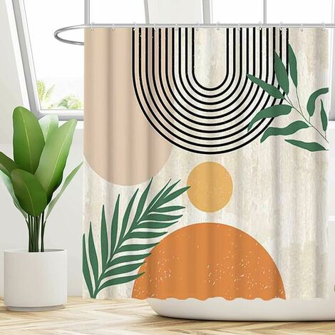 Modern Abstract Fabric Shower Curtain - Aesthetic Boho Cute Bathroom Shower  Curtains Set Contemporary Art Minimalist Line Shapes Decorative Bath