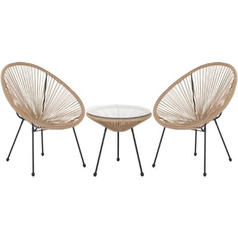 Mid Century Modern Garden Bistro Set Table and Chairs 3 Piece Natural Acapulco II