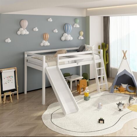 KOSY KOALA Mid sleeper with slide Bed kids white 3ft single wooden childrens bedroom furniture