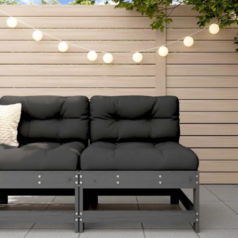 Middle Sofa with Cushions Grey Solid Wood Pine vidaXL