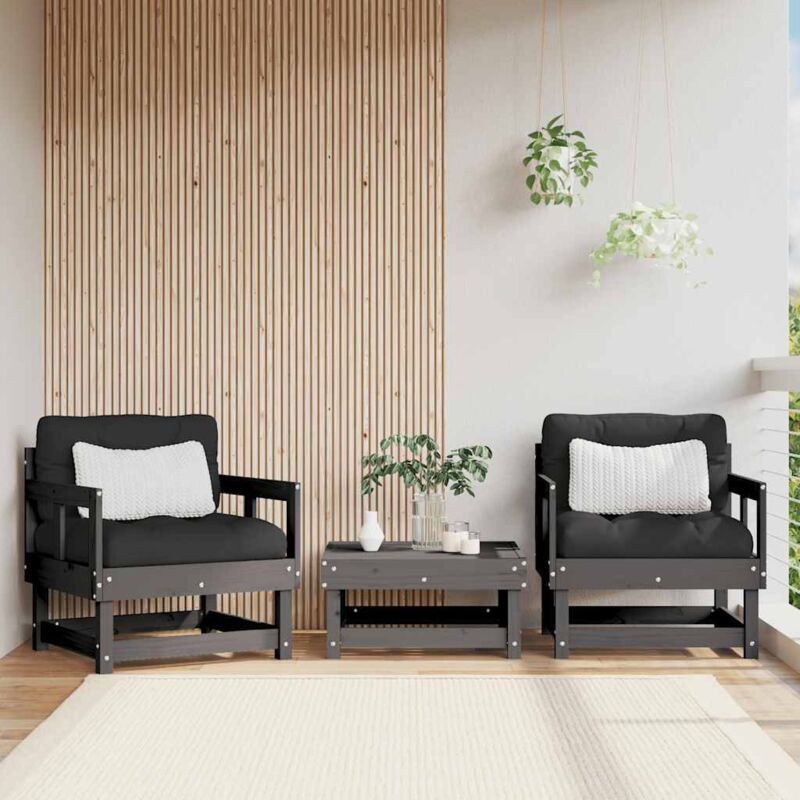 Garden Chairs With Cushions 2 Pcs Grey Solid Wood Pine Vidaxl