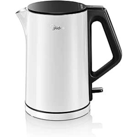 Midea Bollitore Acqua Elettrico 1.5L,Bollitore ad Acqua Calda senza BPA, Base Rotante a 360 °,Indicatore 2200W Rapida Ebollizione Spegnimento, Automatico Protezione da Evaporazione a Secco, Bianco