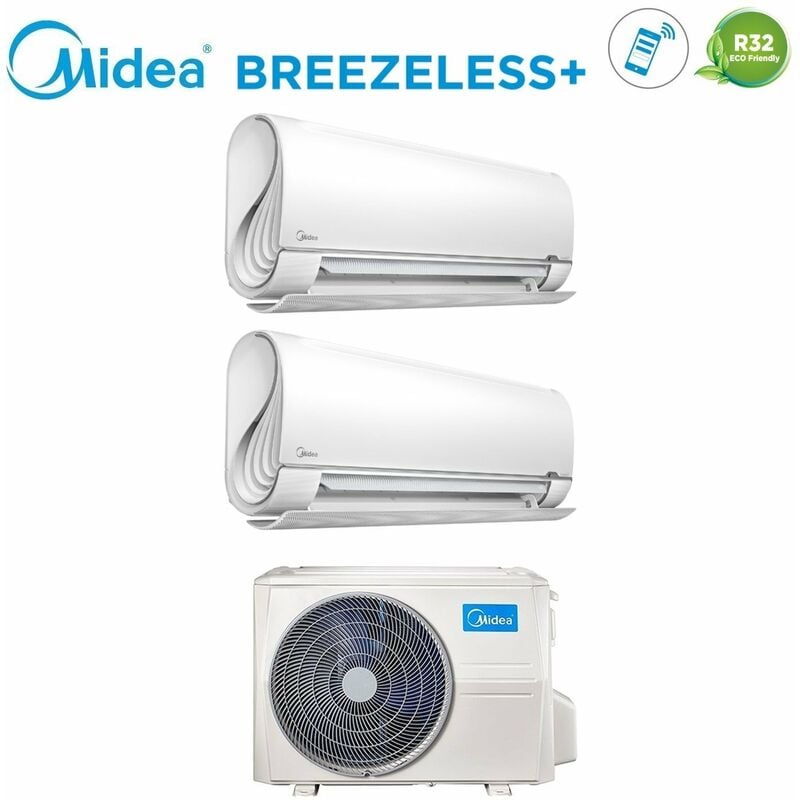 Dual Split rèversible Air Conditioner BreezeleSS+ 9+12 avec M2OD-18HFN8-Q R-32 Wi-Fi Integrated 9000+12000 - Nouveau - Midea