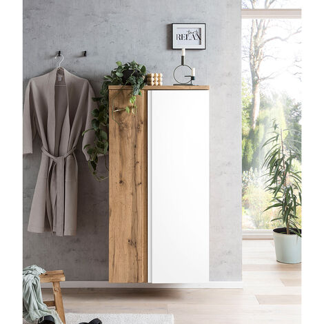 Midischrank 65cm Wotan Eiche Nb. mit weiß matt VASTO-03-WHITE, B/H/T ca. 65/130/35 cm