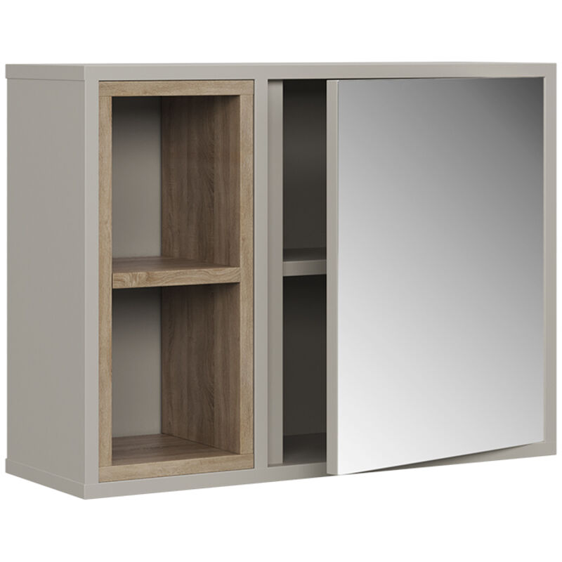 Spiegelschrank Elnor, Greige/eiche, Mit 2 Offenen Fächern & 1 Tür, Vicco