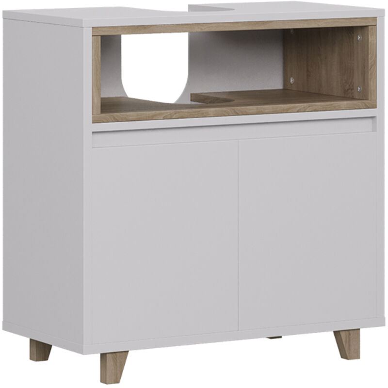 Waschbeckenunterschrank Elnor, Weiß/eiche, 60 X 61 Cm Mit 2 Türen, Vicco