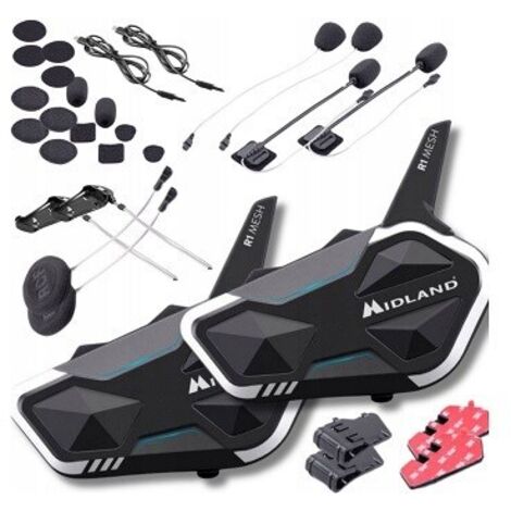 MIDLAND - R1 MESH INTERCOM MOTO, 2 ÉCOUTEURS BLUETOOTH + MESH SANS FIL, CASQUE MOTO ÉTANCHE IPX6, PORTÉE 500M, 23H, AUDIO RCF, S